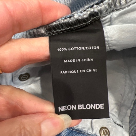 Neon Blonde Siren Zip‎ Cut Off Denim Mini Skirt in Shattered Blues - Picture 7 of 8